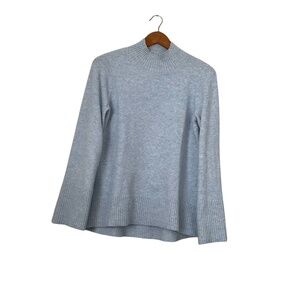Loft Sweater Sz S Baby Blue Mock Neck Oversized Flare Sleeves Rib Trim Casual